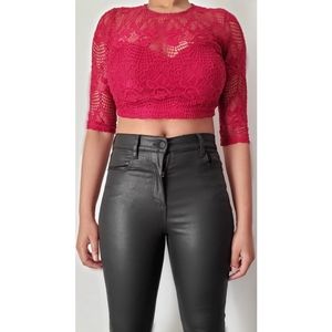 Lace Crop top, Red, sweetheart, Size M